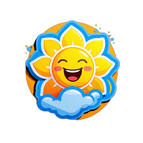 Stiker Ceria dengan Ikon Cuaca Cerah