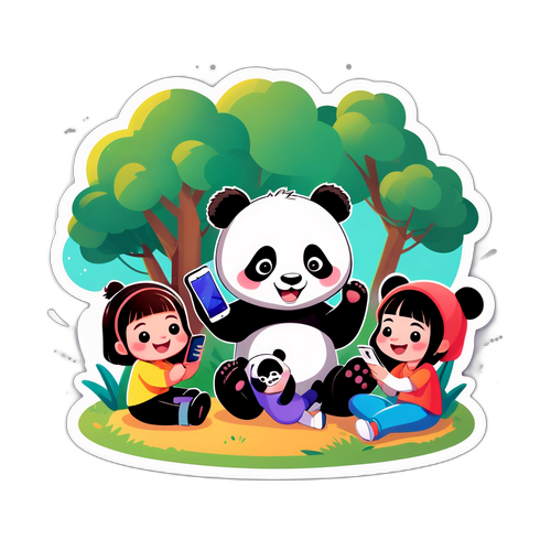 可爱的熊猫与孩子们