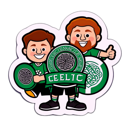 สติ๊กเกอร์เซลติกที่มีโลโก้และแฟนการ์ตูนสะท้อนความสนุกของการเชียร์ทีม