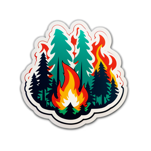 Sticker mit brennendem Wald und dem Text 'Feuer in Los Angeles'