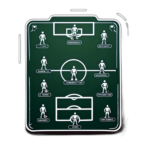 Umělecká nálepka znázorňující fotbalové taktiky na tabuli