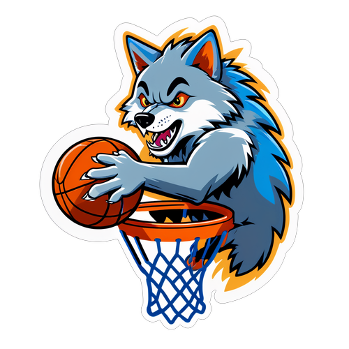 Wolf Mascot na Tumatalon sa Hoop ng Basketball