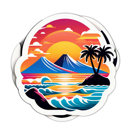Fargerik klistremerke med solnedgang over Tenerife