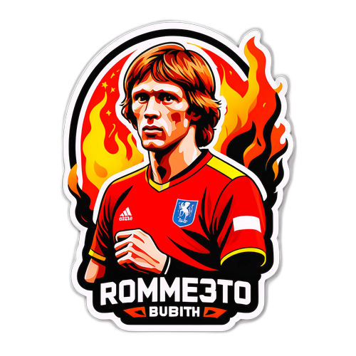 Bold sticker af Rublev med ildbaggrund