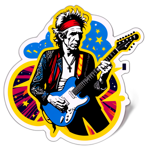 Autocollant de Keith Richards avec sa guitare iconique