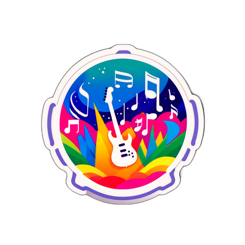 Autocollant avec logo LDC intégré dans une scène colorée de festival de musique