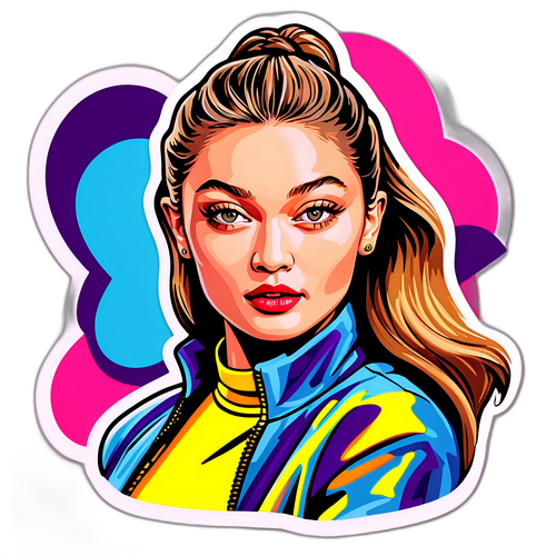 Autocollant de style pop-art représentant Gigi Hadid en icône de mode
