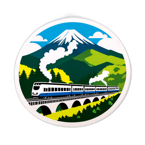 美しい自然の中を走るJR北海道の列車風景スタンプ