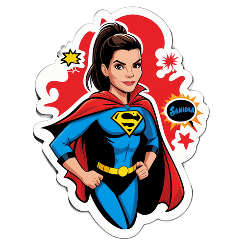 Una cartoon giocoso di Sandra Bullock come supereroe