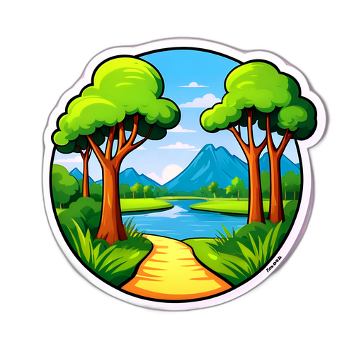 Sticker ontwerp van een natuurlijke omgeving voor de Doentocht van Bornem