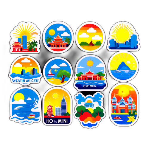 Những hình dán thời tiết của Thành phố Hồ Chí Minh với màu sắc sáng và khung cảnh mùa hè đặc trưng