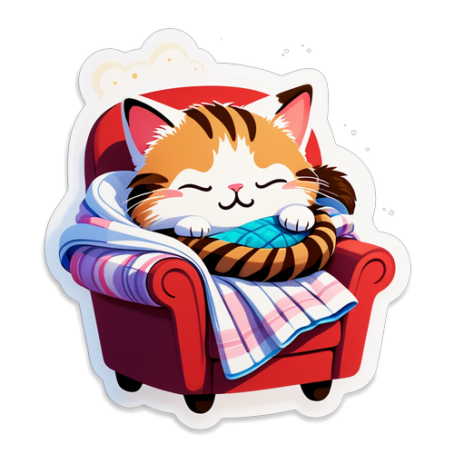 Cute Sleepy Cat in Cozy Armchair Sticker