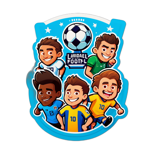 Pegatina con una representación divertida de las clasificaciones, featuring personajes de fútbol caricaturescos