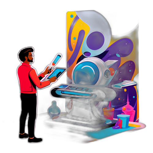 Artiste futuriste dans une salle d'exposition