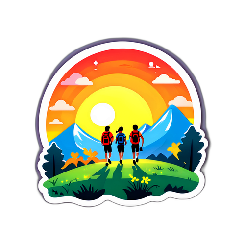 朝の活力を感じるハイキングのキャラクター