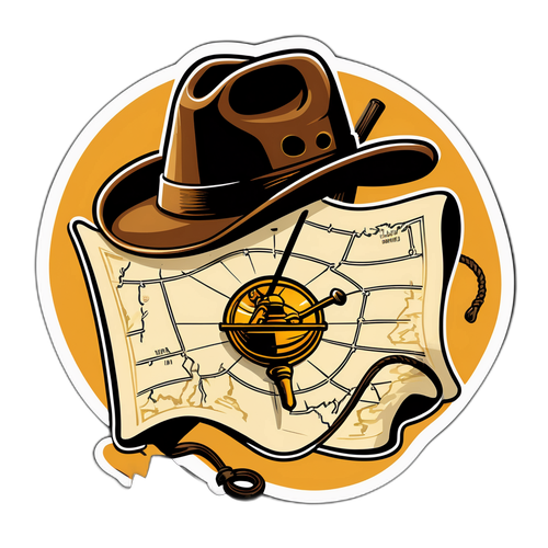 Vintage klobouk Indiana Jonese a bič s pokladovou mapou