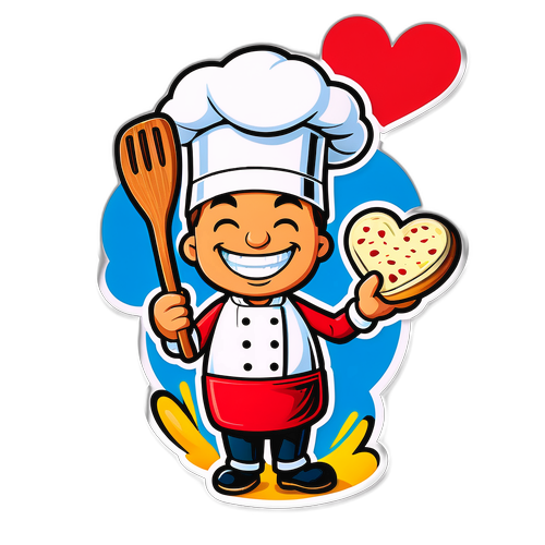 Kreslená postava šéfkuchaře vařícího tradiční české jídlo