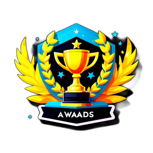 Animation cu premii și trofee pe fundalul scenei de la The Game Awards