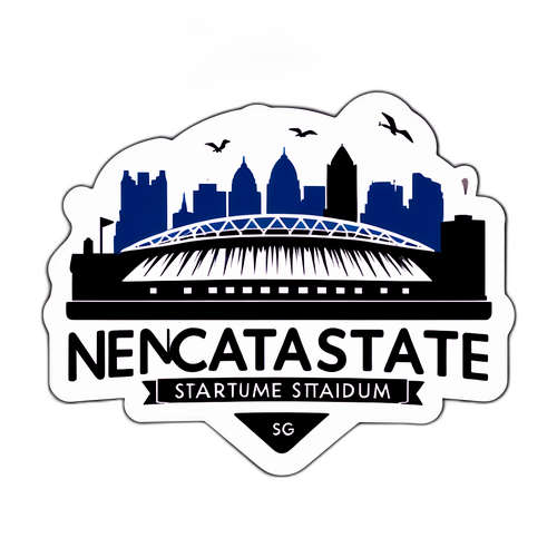 Stiker Siluet Stadion Ikonik Newcastle dan Awan Kota