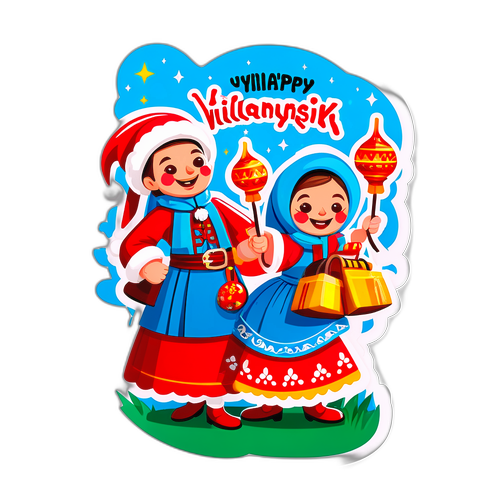 Смішні персонажі навколо Вілянська, святкуючи свято