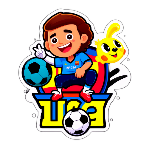 Veselý obrázek La Liga s animovanými maskoty a balónem