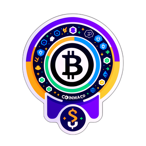 Sticker met het CoinMarketCap-logo en cryptocurrency-symbolen