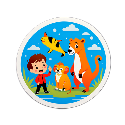 動物園でのユーモラスな交流を表現したステッカー