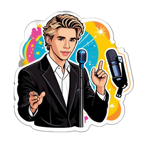 Autocollant d'Austin Butler avec un microphone