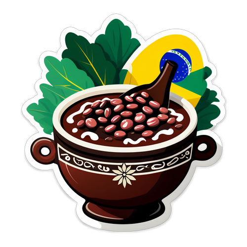 Ilustração de uma feijoada estilizada, celebrando as tradições culinárias do Brasil, com elementos festivos