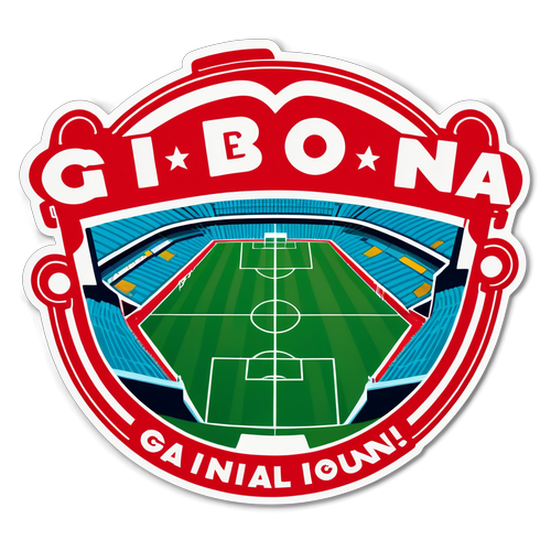 Design de um campo de futebol com fãs animados gritando 'Vai, Girona!'