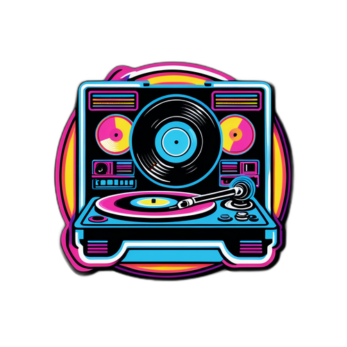 रेट्रो डी जे-थीम वाला स्टिकर