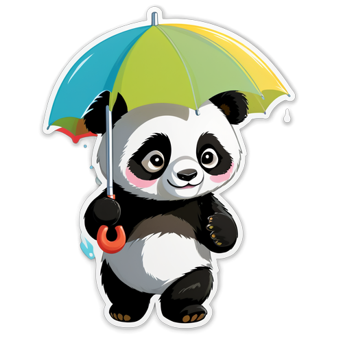 可愛的小熊貓玩著雨傘