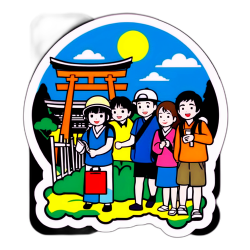 町田の観光を楽しむ人々のステッカー