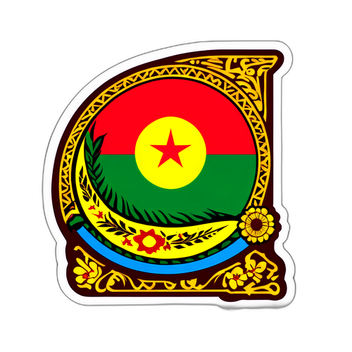 Autocollant représentant le drapeau du Rojava avec des motifs artistiques et des symboles de paix