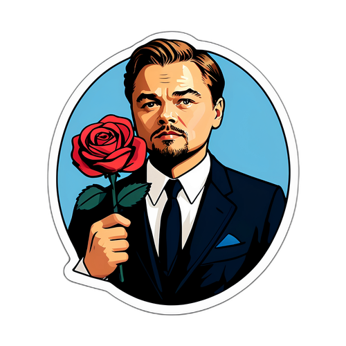 Minimalist skiss av Leonardo DiCaprio med en ros
