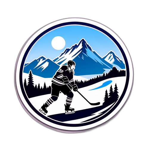 Sticker représentant un paysage alpin avec un joueur de hockey sur glace