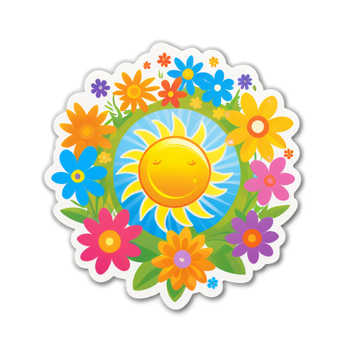 Güneş ve Çiçeklerle Dekore Edilmiş Eğlenceli Sticker