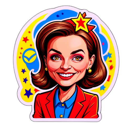 Ett roligt klistermärke med en karikatyr av Karoline Leavitt