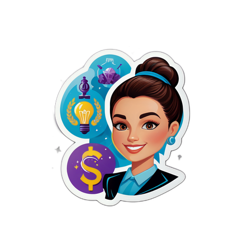 Sticker cu Dana Buzoianu și simboluri ale succesului profesional