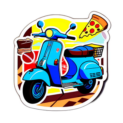 Sticker inspirowany Neapolem z pizzą, Vespą i piłką nożną