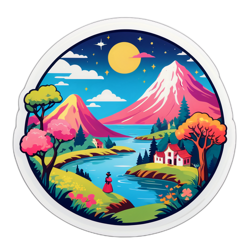 Σχεδίαση αυτοκόλλητου με μαγευτικά τοπία από την ιστορία της Μαρίας Κίτσου και ρομαντικές σκηνές