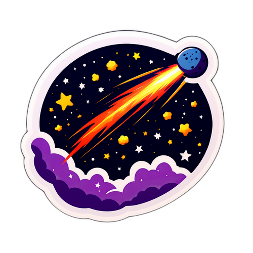 Sticker van een meteoor die door de lucht zoeft, sterren achterlatend