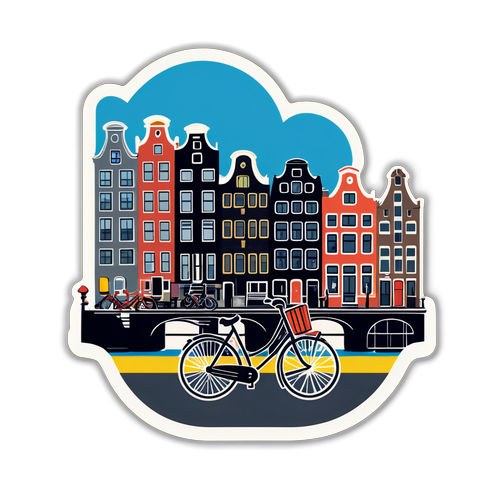 Entdecken Sie Amsterdam: Die Magie der Kanalhäuser und Fahrräder in einer lebendigen Stickerwelt!