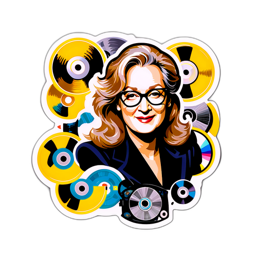 Sztuka naklejki Meryl Streep z filmowymi rekwizytami