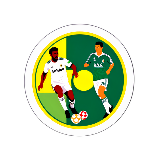 Un autocolant care ilustrează un meci imaginar între Elche și Real Madrid