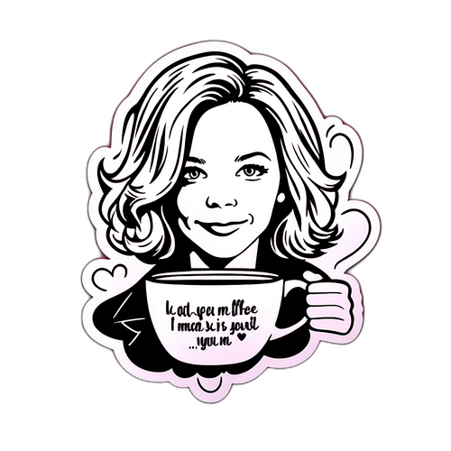 Inspirerende klistremerke av Meg Ryan med en dampende kaffekopp