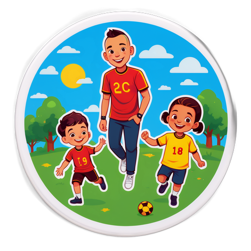 Sticker van een vader met zijn kinderen in het park