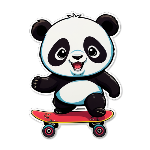 Ang Cute na Panda sa Skateboard: Sticker na Magdadala ng Kasiyahan sa Iyong Araw!