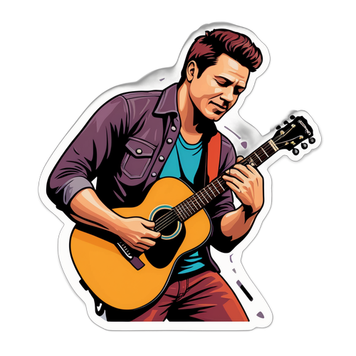 Farverig klistermærke af Brad Arnold, der spiller guitar