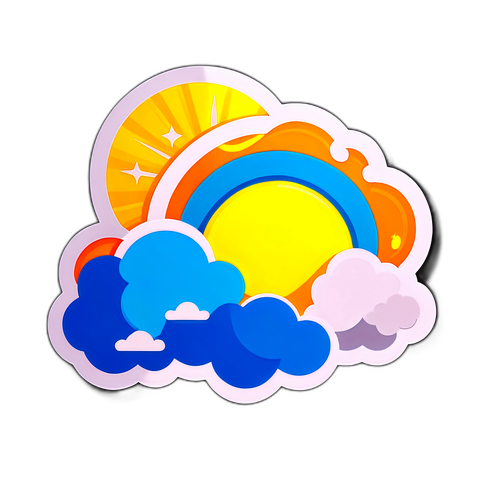 Ein niedlicher Wetterbericht-Aufkleber mit Sonne und Wolken